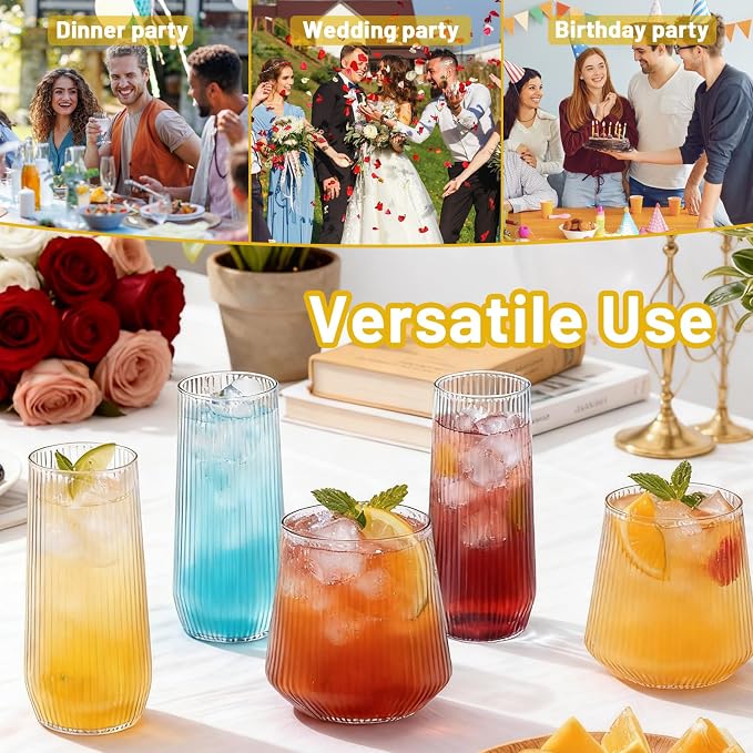 24 Pack Disposable Ribbed Origami Ripple Plastic Champagne Glasses Set | 9OZ - Image 6