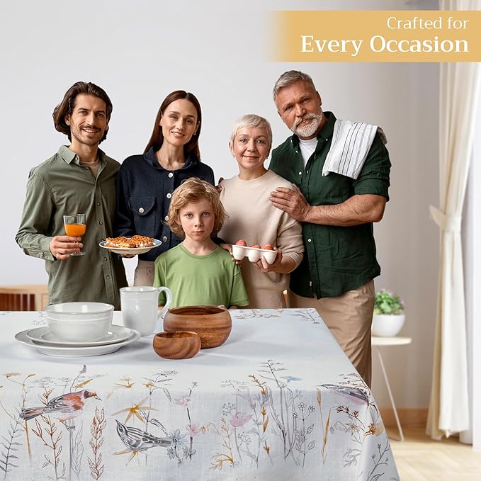 Maison d' Hermine Table Cloth Rectangle Table 100% Cotton 60 x 120 Inches Tablecloth Reusable Decorative for Dining Room Farmhouse Home Valentines Day Decorations Spring Summer- Meadow Florals - Beige