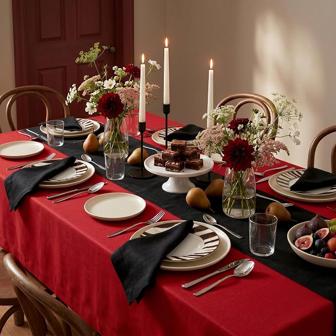 Solino Home 100% Linen Dining Table Runner Black Woven, Fete 14 x 72 in | Table - Image 5