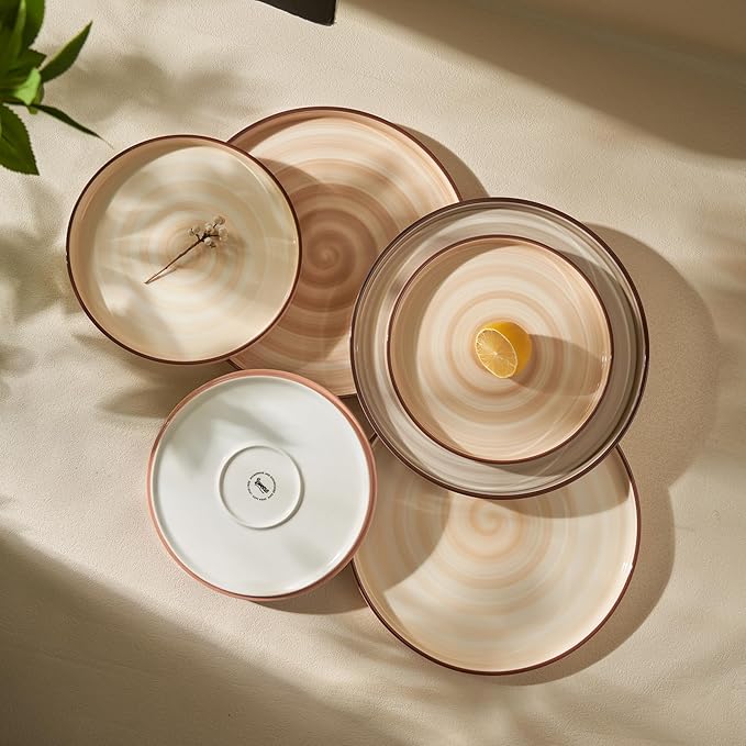 Sweese 7.8 Inch Porcelain Dessert Plates Set of 6 - Gradient Salad Plates, Microwave & Dishwasher Safe, Scratch-Resistant, Elegant High-Edge Design for Appetizers, Cakes, Pasta - Neutral
