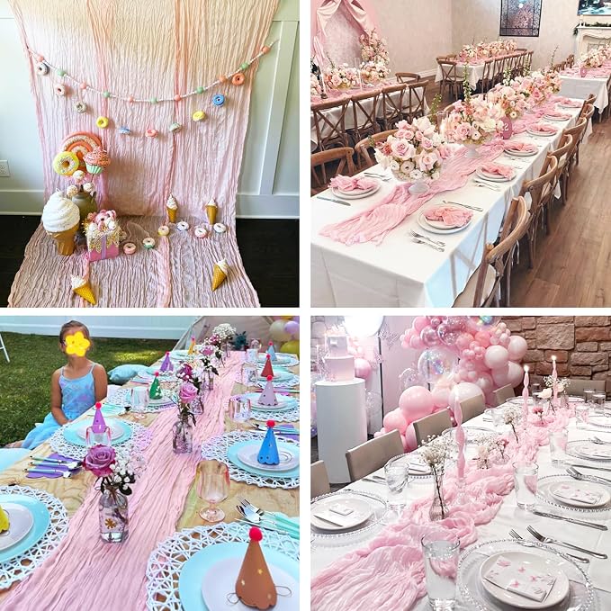 6 Pack Light Pink Table Runner Cheese Cloth Summer Rustic Sheer Gauze - Image 4