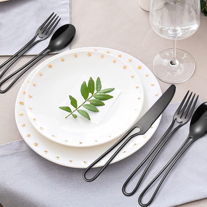 Black Silverware Set for 8, Modern 40 Piece Flatware Stainless Steel Hanging - Image 6