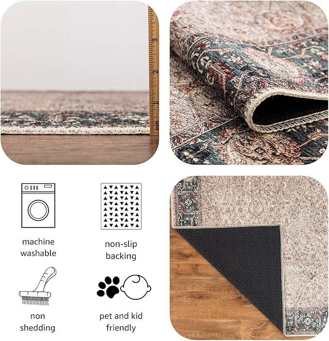 Keen Home Design 4x6 Rug - Machine Washable Area Rug with Non-Slip Backing, Ideal for Living Room, Dining Room, Bedroom - Vintage, Easy Clean, Durable, Low Pile - (4' x 6')