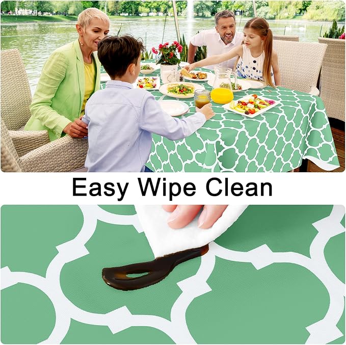 Smiry Rectangle Table Cloth, Waterproof Vinyl Tablecloth with Flannel Backing for Rectangle Tables, Wipeable Spillproof Plastic Tablecloths for Dining, Camping and Indoor(52"x70", Sage Green)