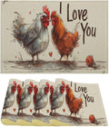 Rural Rooster Placemat Set, Vintage Farmhouse Funny Colorful Hand Drawn Watercolor Line Sketch Chicken Pattern Home Decor Linen Table Mats for Dining Room Kitchen Party (17x12in) x4P
