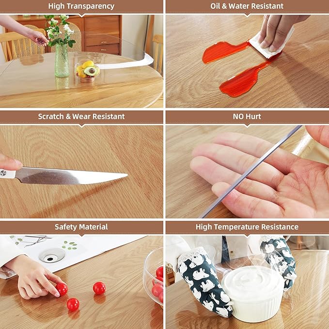 Warmstar Clear Table Protector 2mm Thick, Dia.70Inch Round Clear Table Cover Protector, Plastic Table Cover, Clear Desk Mat Desk Pad, Desk Protector Mat for Coffee Table, Writing Desk, Dining Room