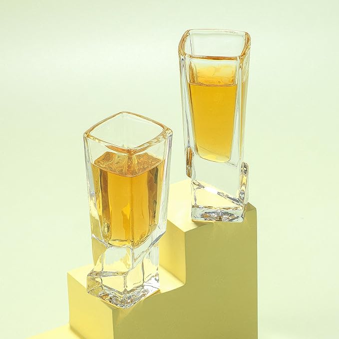 JoyJolt Carre Shot Glasses Square Heavy Base Shot Glass Set Of 4, 1.8-Ounce