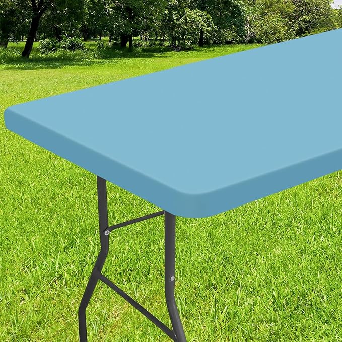 Smiry Rectangle Tablecloth, Elastic Fitted Flannel Backed Vinyl Tablecloths for 5ft Folding Tables, Waterproof Wipeable Table Covers for Indoor, Outdoor, Picnic and Camping (Aqua, 30"x60")