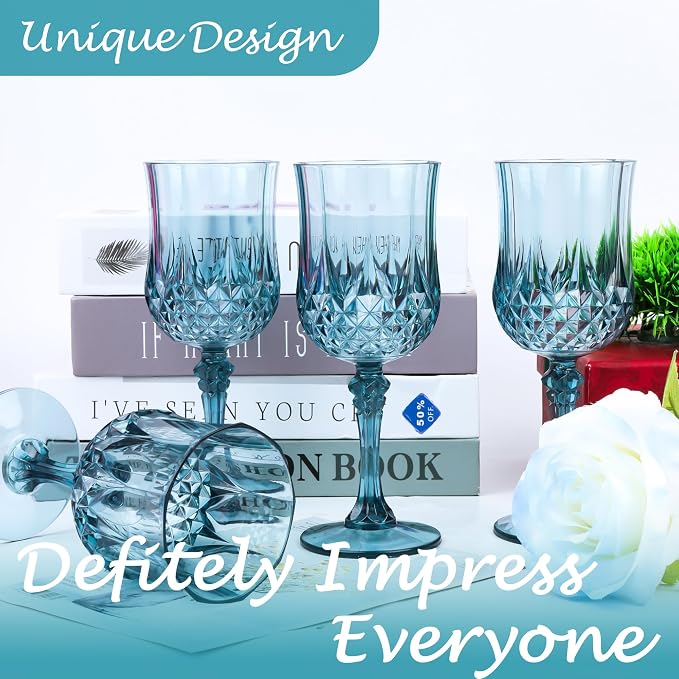 24Pack Plastic Wine Glasses, 7oz Vintage Goblets - Image 5