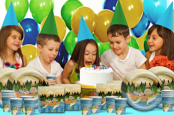 Gone Fishing Birthday Party Supplies Set Plates Napkins Cups Tableware Kit - Image 7