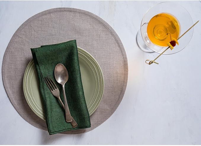 Solino Home Linen Napkins Set of 4-100% Pure Linen Forest Green Dinner Napkins Cloth 20 x 20 Inch for Winter, Easter, St Patricks Day - Athena, Handcrafted and Machine Washable