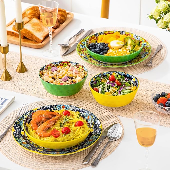 vancasso 32 Oz Pasta Bowls, Porcelain Large Colorful Salad Soup Bowls Set of 6, Dishwasher & Microwave Safe, Pasta Serving Bowls Plates for Kitchen, Dishwasher & Microwave Safe, Series KRVI