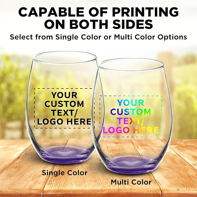 DISCOUNT PROMOS 50 ARC Stemless Wine Glasses Set, 21 oz. - Customizable Text, Logo - Chardonnay, Cabernet, Merlot, Sauvignon - Purple