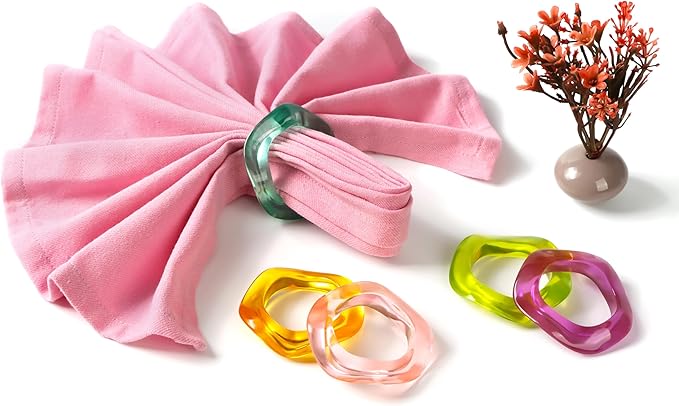 CLEENTABLE Epoxy Resin Spring Napkin Rings Set of 12 - Irregular Napkin Holders for Dining Table, Party Decor, Weddings, Everyday Use, Elegant Tabletop Accents (Multi Pastel)