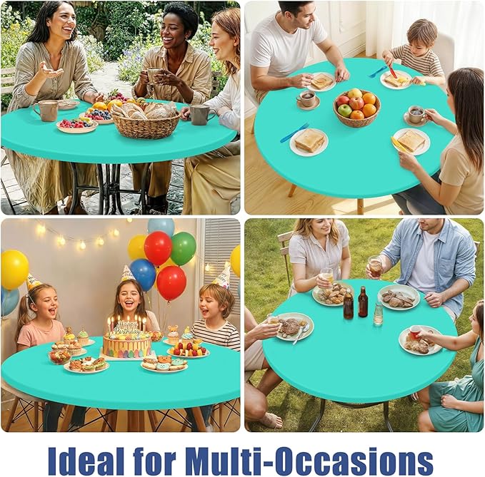 Round Spandex Tablecloth, Elastic Fitted Waterproof Tablecloths for 25"-30" Tables, Stretch Washable Picnic Table Cover for Camping, Dining, Indoor and Outdoor,Aqua Blue