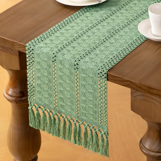 MLMW Boho Sage Green Table Runner 48 inches Short Coffee Spring Easter Table - Image 3