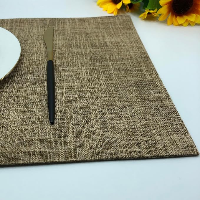 Rilassato Textile Placemats, Set of 4 Heat-Resistant Placemats for Kitchen Table, Washable Durable Linen Table Mats Woven Placemats (4, Khaki)
