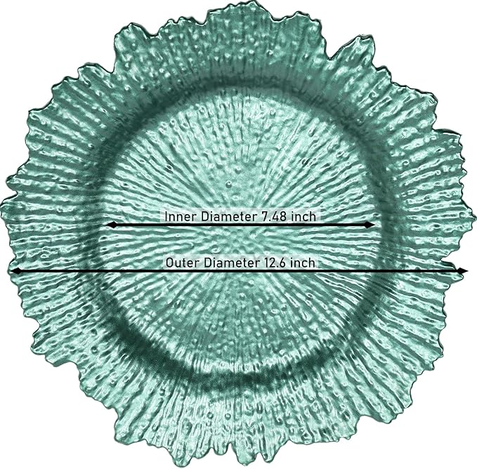 LOYALHEARTDY 24 Pack 13 Inch Green Charger Plates, Plastic Reef Textured Rim Round Decorative Underplates for Wedding, Party, Dinner Table