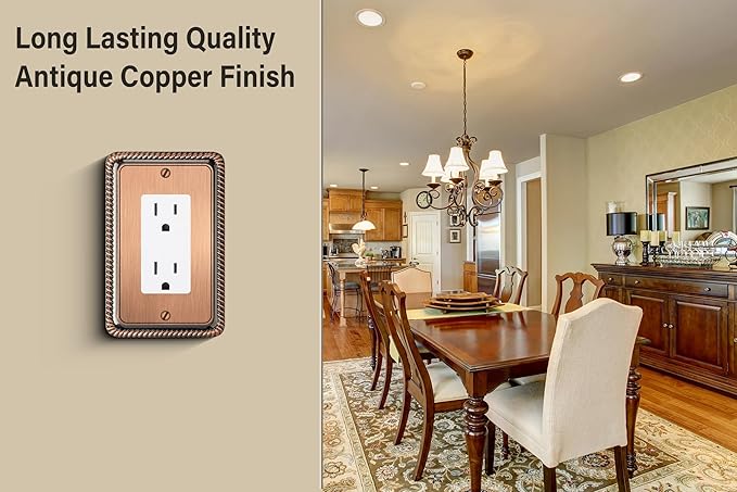 Henne Bery Rope Edge Decorative Wall Plate Switch Plate Outlet Cover (Single Decorator, 2 Pack, Antique Copper)
