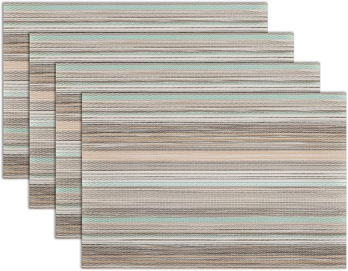 Winknowl Placemats Set of 4, Heat Resistant Non-Slip Vinyl Woven Table Mats for Dining Table, Washable Durable Elegant Place Mats for Kitchen Indoor/Outdoor Use (Teal Green)