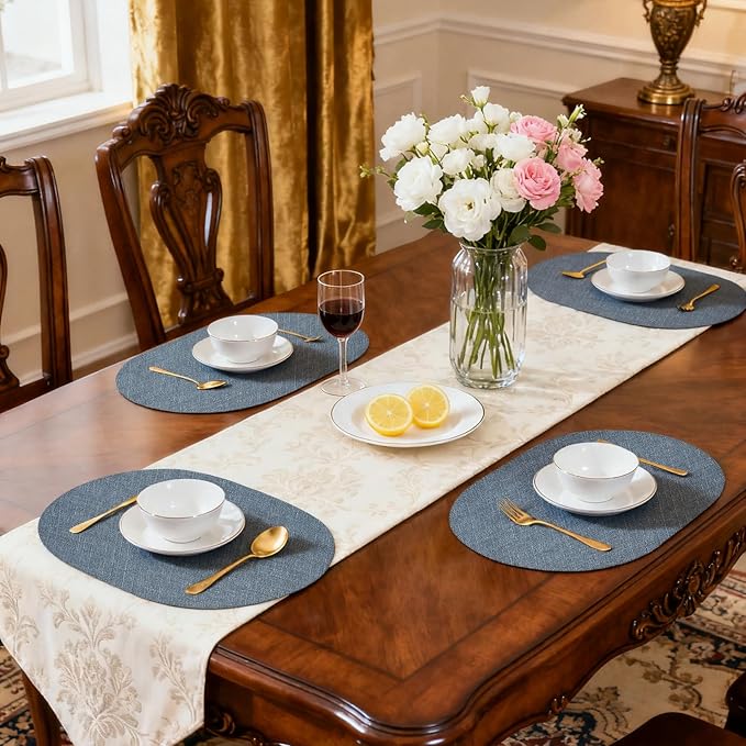 Oval Placemats for Dining Table Set of 4, Washable Leather Table Mats, Waterproof Heat-Resistant Non-Slip Kitchen Placemats, Simple Style Oval Design