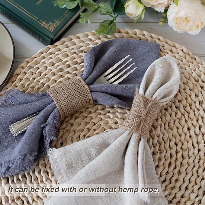 50pcs Disposable Napkin Rings Burlap Napkin Rings with Wired Edge Rope Napkin Ties for Country Wedding Decorations Party Dinner Table Decorations