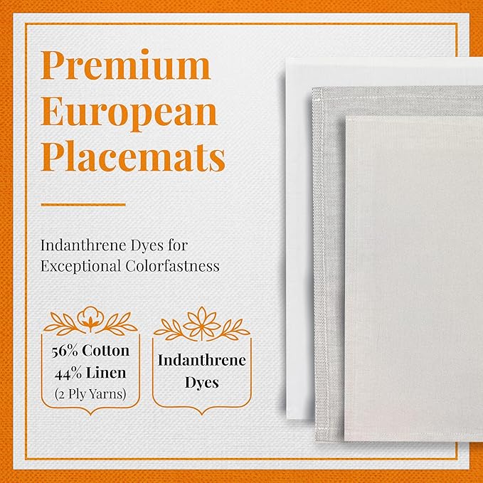 Premium European Cloth Table Linen Placemats - 56% Cotton 44% Linen Fabric, Jacquard Woven Design - for Occasions or Daily Use - Machine Washable - Carlo Lamperti Italy - Natural, 20"x14" (Set of 4)