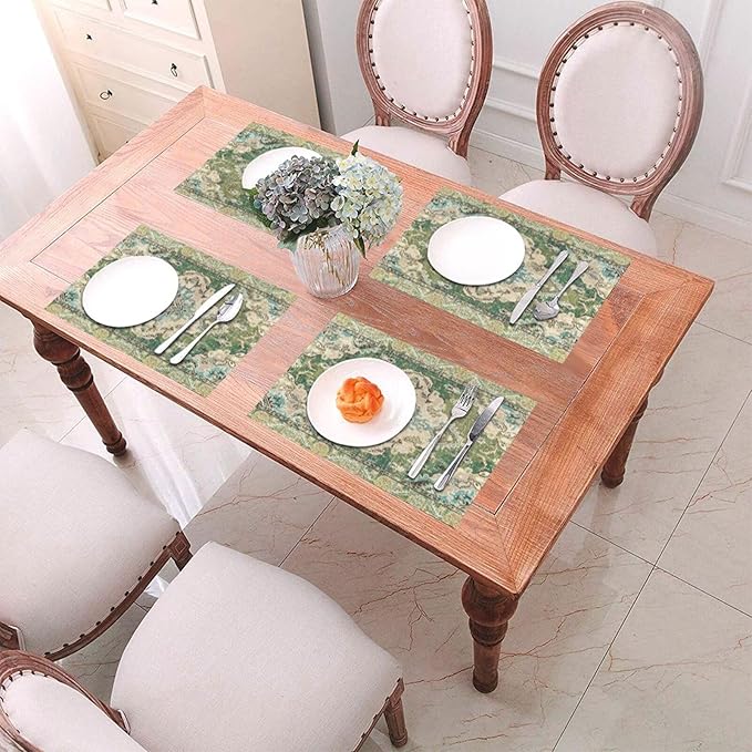 Sage Green Placemats 12x18 Inches Set of 4, Boho Vintage Ethnic Carpet Decorative Rectangle Table Mats for Party, Home Kitchen,Dining Table Decoration