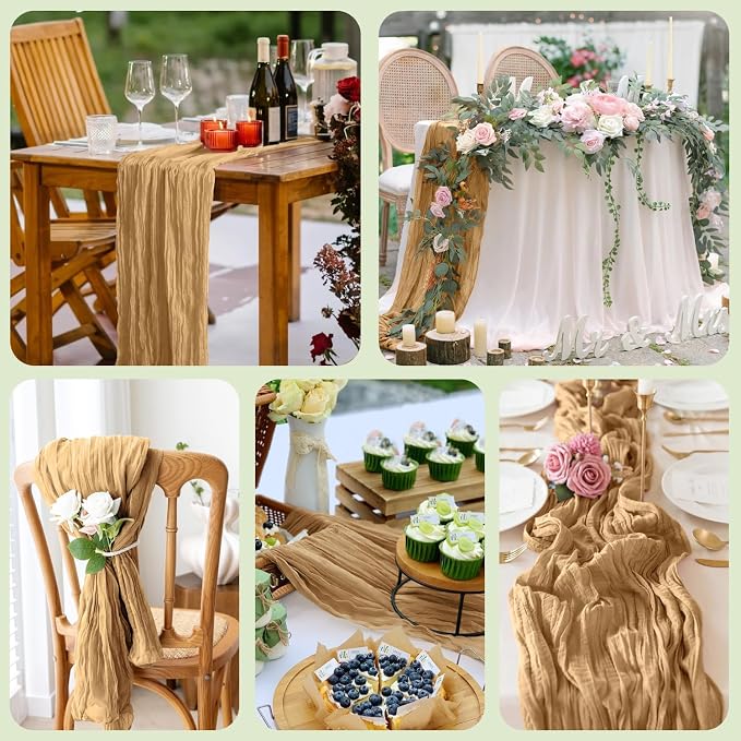 Cheesecloth Table Runner Khaki 10FT Boho Gauze Runner, 3 Pack | 120 Inch Cheese - Image 7