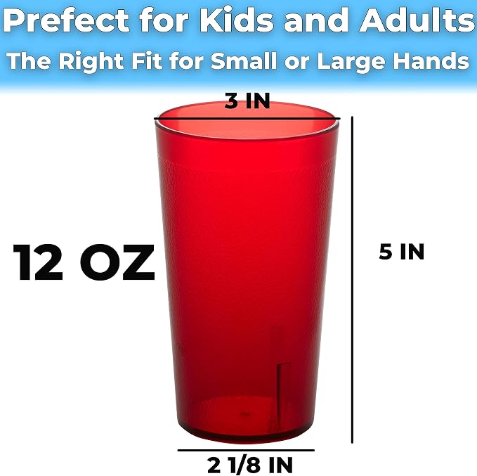 Restaurant Grade, BPA-Free 12oz Red Plastic Cups 12pk. Super Durable, Break - Image 6