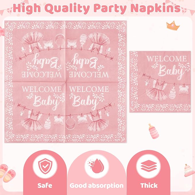 96Pcs Pink Platos De Barro Mexicanos Baby Shower Party Plates Supplies Welcome - Image 4
