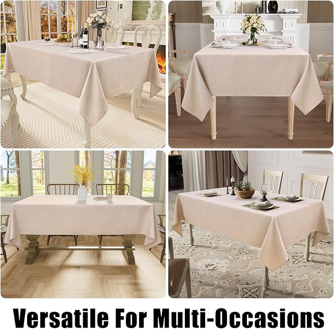 Smiry Rectangle Table Cloth Linen Textured, Waterproof Spillproof Anti-Wrinkle Burlap Tablecloth, Washable Decorative Fabric Table Cover for Dining, Party, Banquet, 60 x 84 Inch, Linen