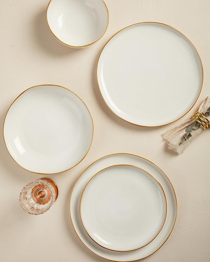 Pasta Bowls Set of 6, Wavy Rim Large Salad Bowl, Dishwasher Safe Ceramic Plates, White Everyday Pasta Plates for Soup, Noodle, Dinner