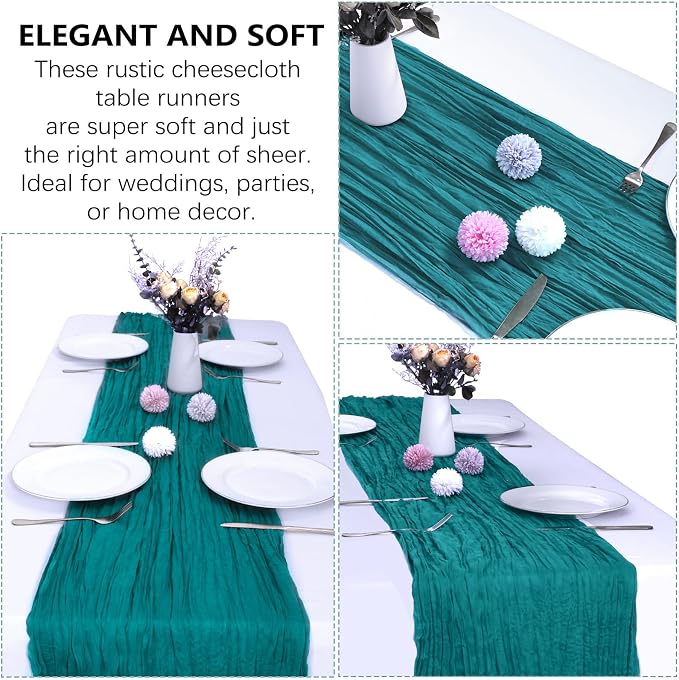 6 Pack Teal Cheesecloth Table Runner 35 x 120 Inch | Boho Gauze Fabric - Image 4