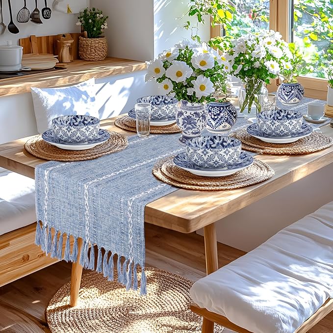 Dusty Blue Table Runner Short 15.7 x 36 inch, Boho Small Table Cloth, Dresser - Image 7