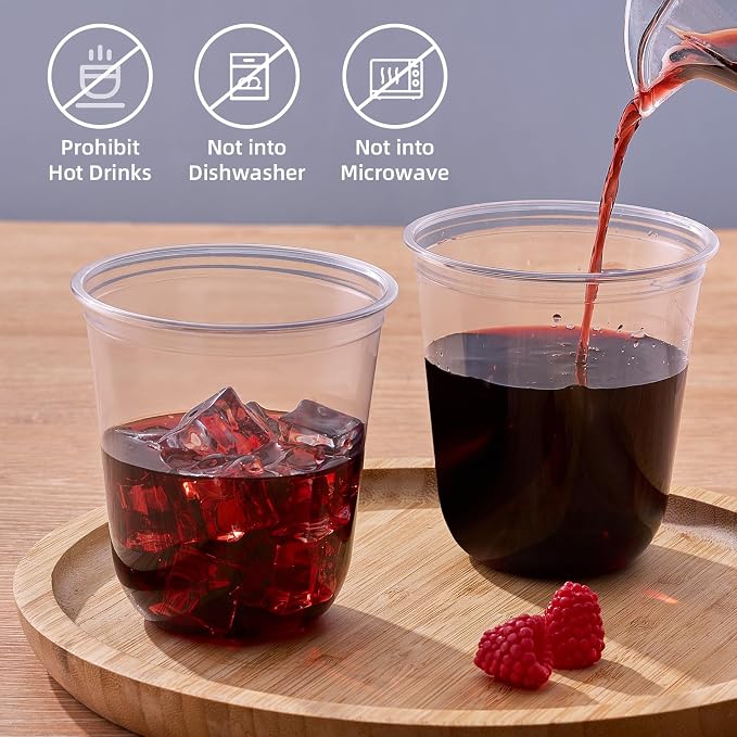 WELLIFE 100 Pcs 12 oz Clear Plastic Cups | Disposable Wine Glasses Stemless - Image 5