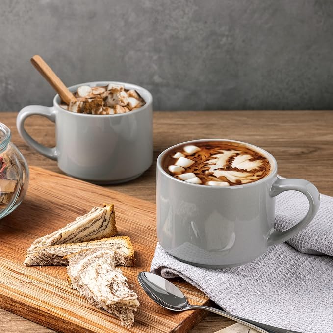 GBhome 14 OZ Coffee Mugs Set of 6, Stackable Gray Coffee Cups Set | Modern - Image 5