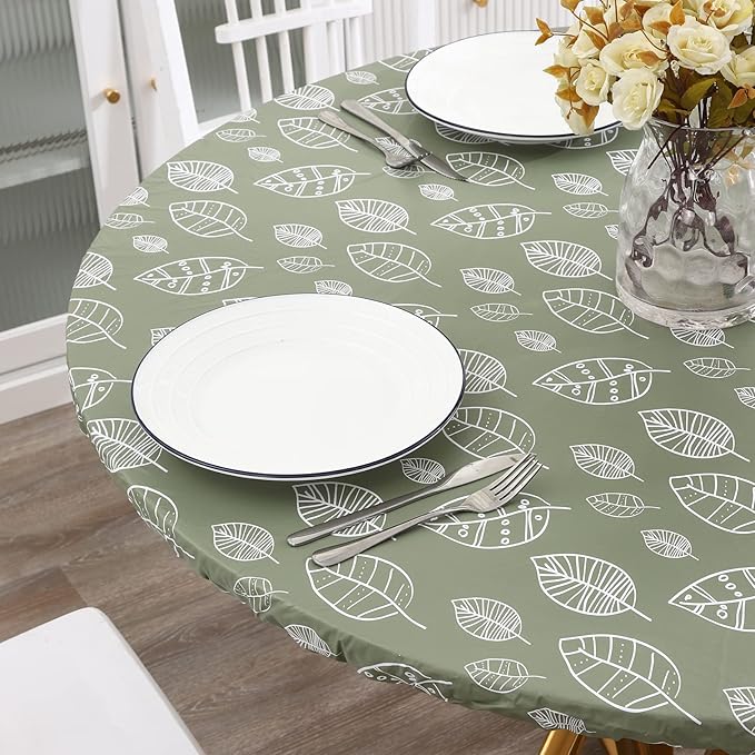 Walrus Round Vinyl Fitted Tablecloth with Flannel Backing Elastic Edge Design Table Cover Waterproof Oil-Proof PVC Table Cloth Stain-Resistant Best for 45"-56" Round