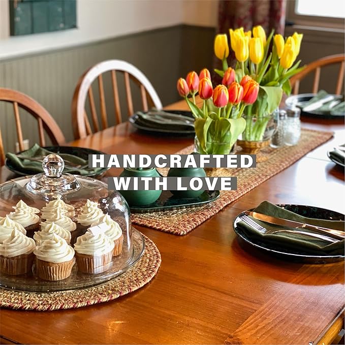 Homespice Harvest Jute Braided Short Table Runner, Warm Country Decor, Set of 2, Multicolor Rectangle 8x28 - Rich Colors, Easy to Clean, Durable and Protects Furniture
