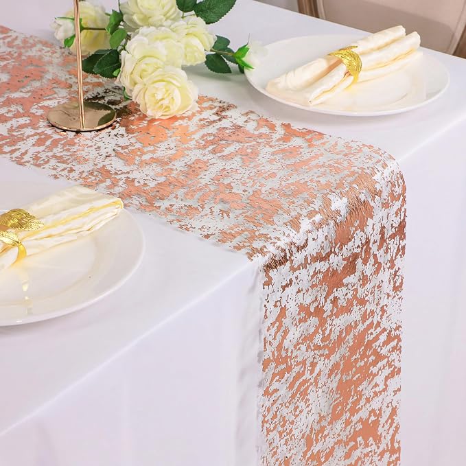 Snowkingdom Rose Gold Table Runner 11 Inch x 100 Feet Glitter Sequin Metallic - Image 5