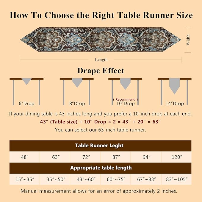 Elegant Table Runner 120" Brown Floral Baroque Medallion - Image 6