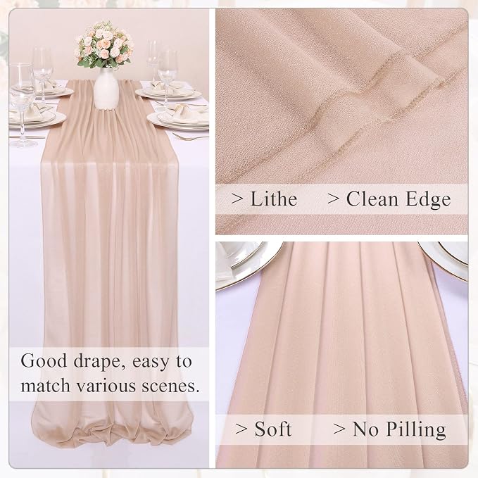 10FT Champagne Chiffon Table Runner 30x120 Inches Romantic Boho Rustic Sheer - Image 4