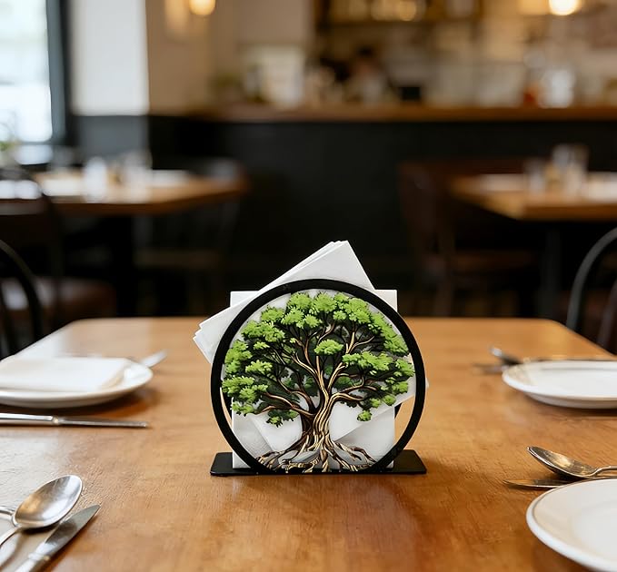 Tree of Life Napkin Holder for Table-Free-Standing Paper Napkin Dispenser for Cafe, Bar, Restaurant Table Decor |Colorful Metal Napkin Stand |Rustic Home Decor Presents|Modern Kitchen&Dining Accessory