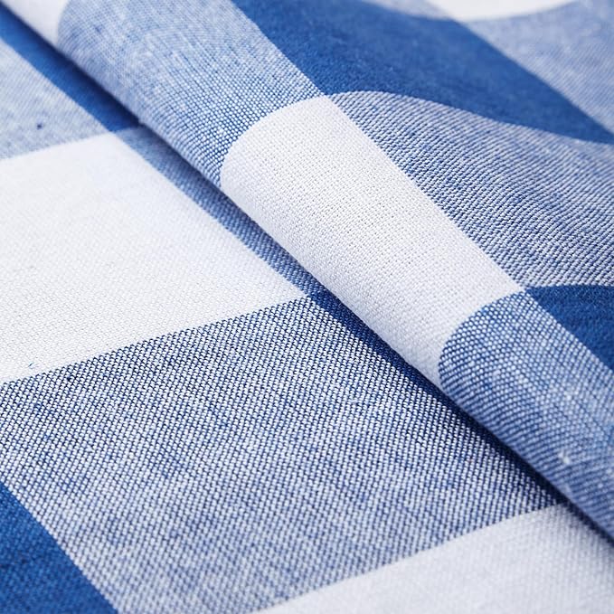 Encasa XO Table Runner, Woven Cotton Dining Runner 13"x104" Buffalo Blue Checks - Image 5