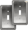 Henne Bery Rope Edge Decorative Wall Plate Switch Plate Outlet Cover, Aged Bronze (Single Toggle, 2 Pack, Heirloom Silver)