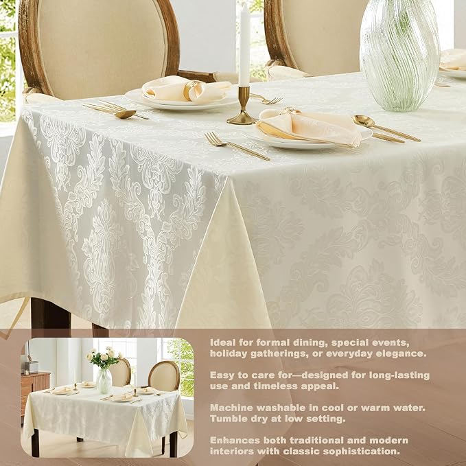 Newbridge Barcelona Luxury Damask Fabric Tablecloth, 60” Wide x 144” Rectangle - Image 3