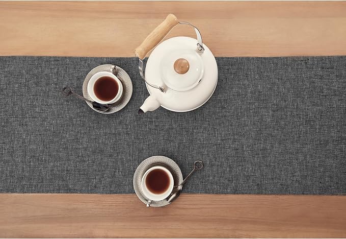 Solino Home 100% Pure Linen Table Runner Charcoal Grey, Athena 14 x 120 in | - Image 3