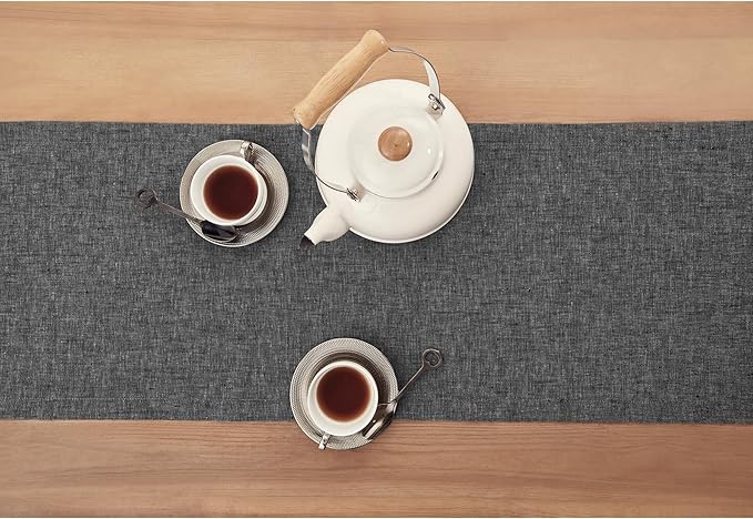 Solino Home Linen Charcoal Grey Table Runner 108 Inches Long - Athena, 100% Pure Linen Dining Table Runner 14 x 108 Inch for Winter - Handcrafted and Machine Washable