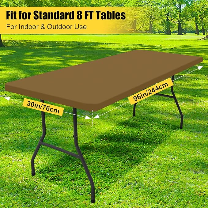 Smiry Rectangle Picnic Table Cloth, Waterproof Elastic Fitted Tablecloths for 8 Foot Tables, Washable Polyester Table Cover for Camping, Indoor and Outdoor (Brown, 30"x96")