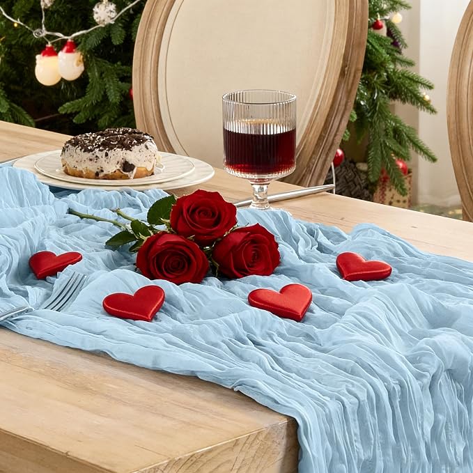 Dusty Blue Cheesecloth Table Runner 120inch Boho Gauze Home Decor | 10 FT Sheer - Image 4
